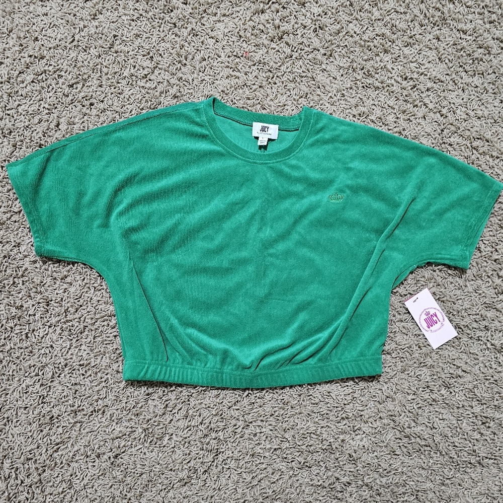 NWT Juicy Couture Top Terrycloth Crewneck Green Cropped Large - Picture 5 of 9